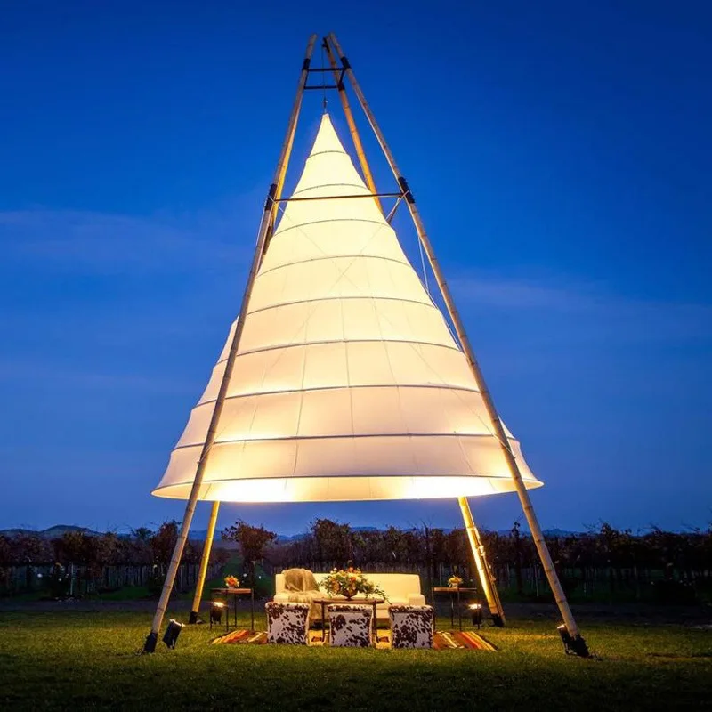 Bamboo Cone Lantern Tent Outdoor Restaurant Bar Camp Oxford Waterproof Shade Canopy City Rooftop Dining Leisure Customizable