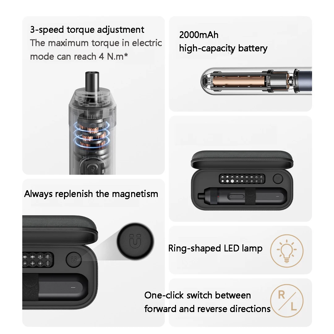 Xiaomi Mijia Electric Straight Handle Screwdriver 18pcs C6.3 batch head 4N·m Max Torque 2000mAh EVA Storage Box Home Repair Tool