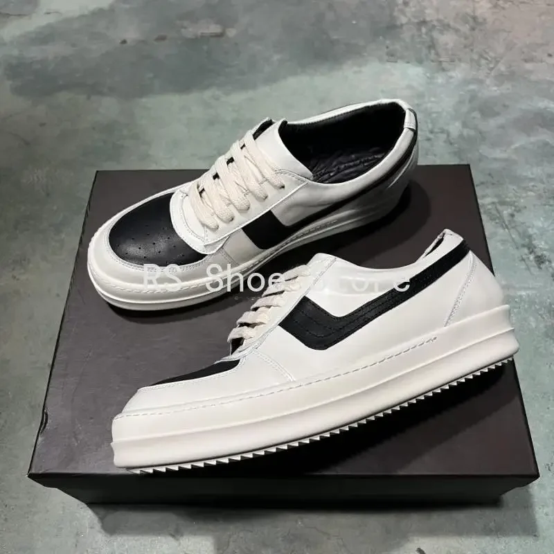 

Ro Designer Black White Leather Low Top Shoe Quality Men Shoes Women Casual Sneaker Lace Up Flat Sneakers