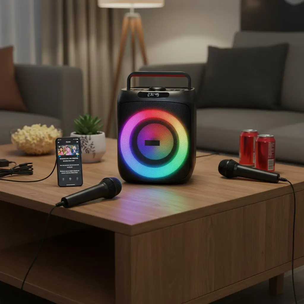 

Караоке-машина для взрослых, 30 Вт, 6,5-дюймовая портативная Bluetooth-колонка с 2 беспроводными микрофонами, LED-подсветкой, функцией TWS, Ha