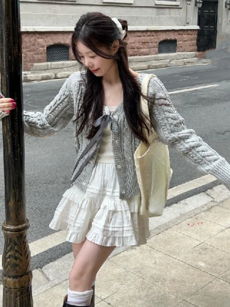 Ropa de calle, Faldas de hadas blancas para Mujer, Faldas de cintura alta acampanadas para Mujer Y2k, minifalda estética de primavera con volantes para Mujer Grunge