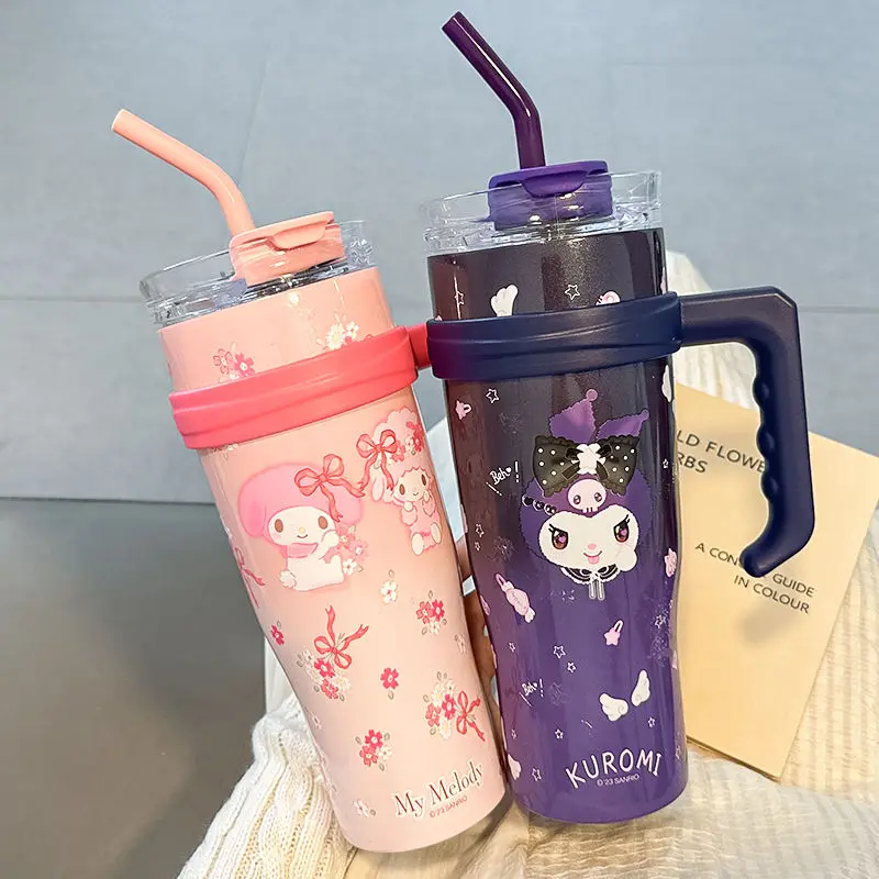 New 1200Ml Cartoon Sanrio My Melody Hello Kitty Thermos Cup High Capacity Kawaii Stainless Steel Water Cup Kuromi Sippy Cup