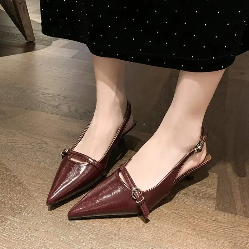 

2025 New Woman Sexy High Heels Women Sandals Summer Fashion Pointed Toe Low-heel Pumps Slingbacks Elegant Female Heeled Shoes