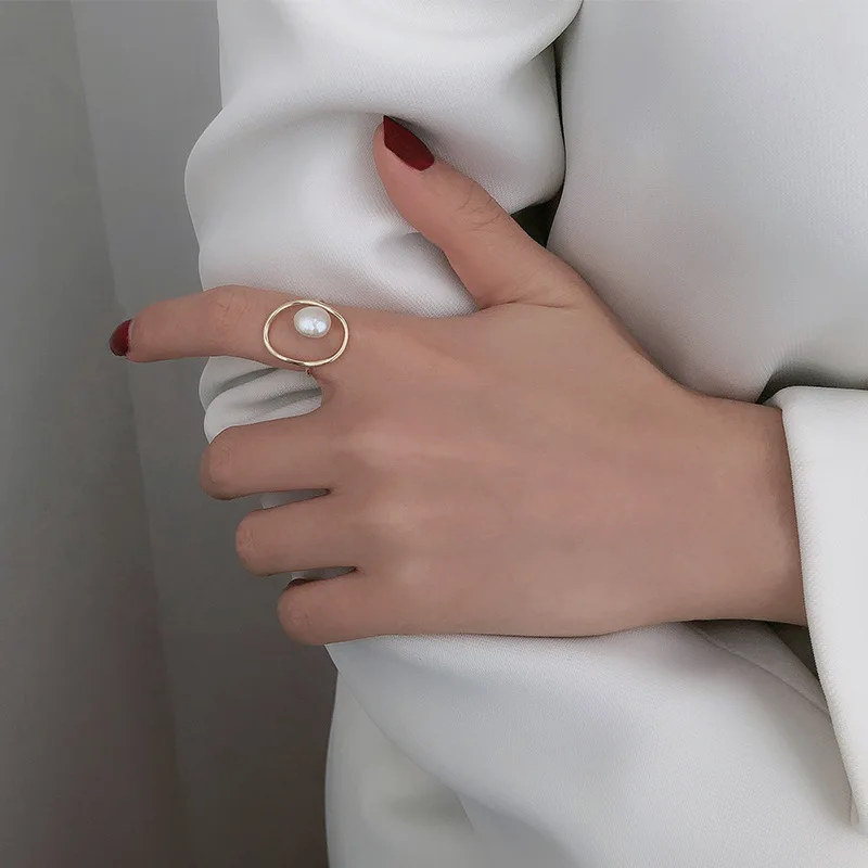 Promotion Jewelry Round Plastic Pearl Yellow Gold Color Ladies Party Ring Wholesale For Women Birthday Gifts No Fade