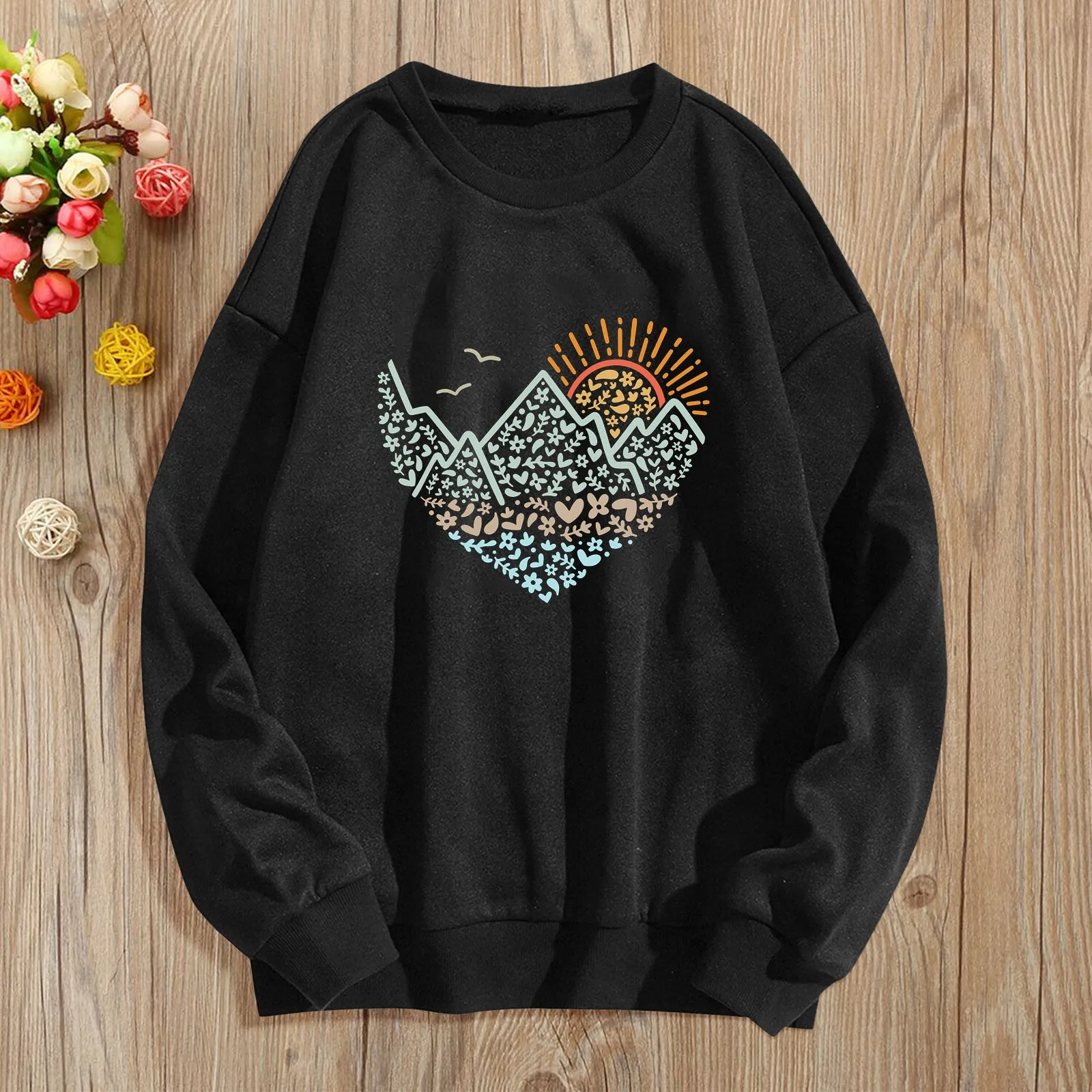 

Women's Crew Neck Sweatshirt Mountaineering Hiking Watching Sunrise And Sunset Series Top Casual Shirt