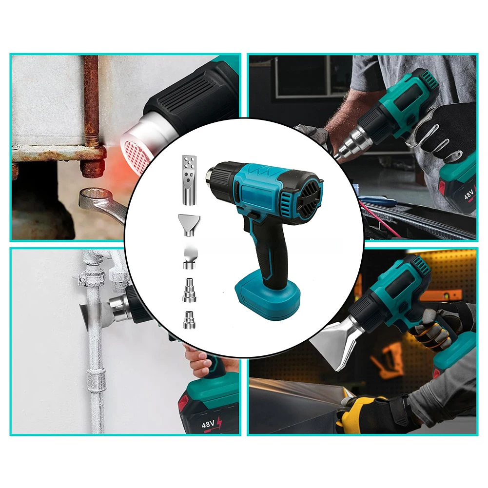 21V Cordless Hot Air with LCD Display Adjustable Temperature 50 to 550 Celsius 5 Nozzles Suitable for Various Uses