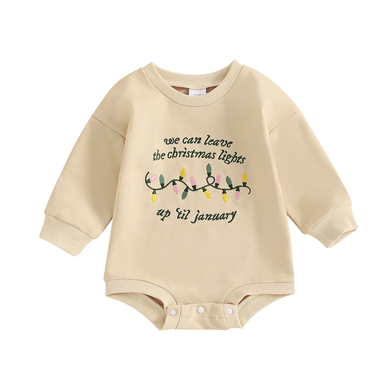 Baby Christmas Sweatshirt Romper String Light Letter Embroidered Long Sleeve Round Neck Jumpsuits