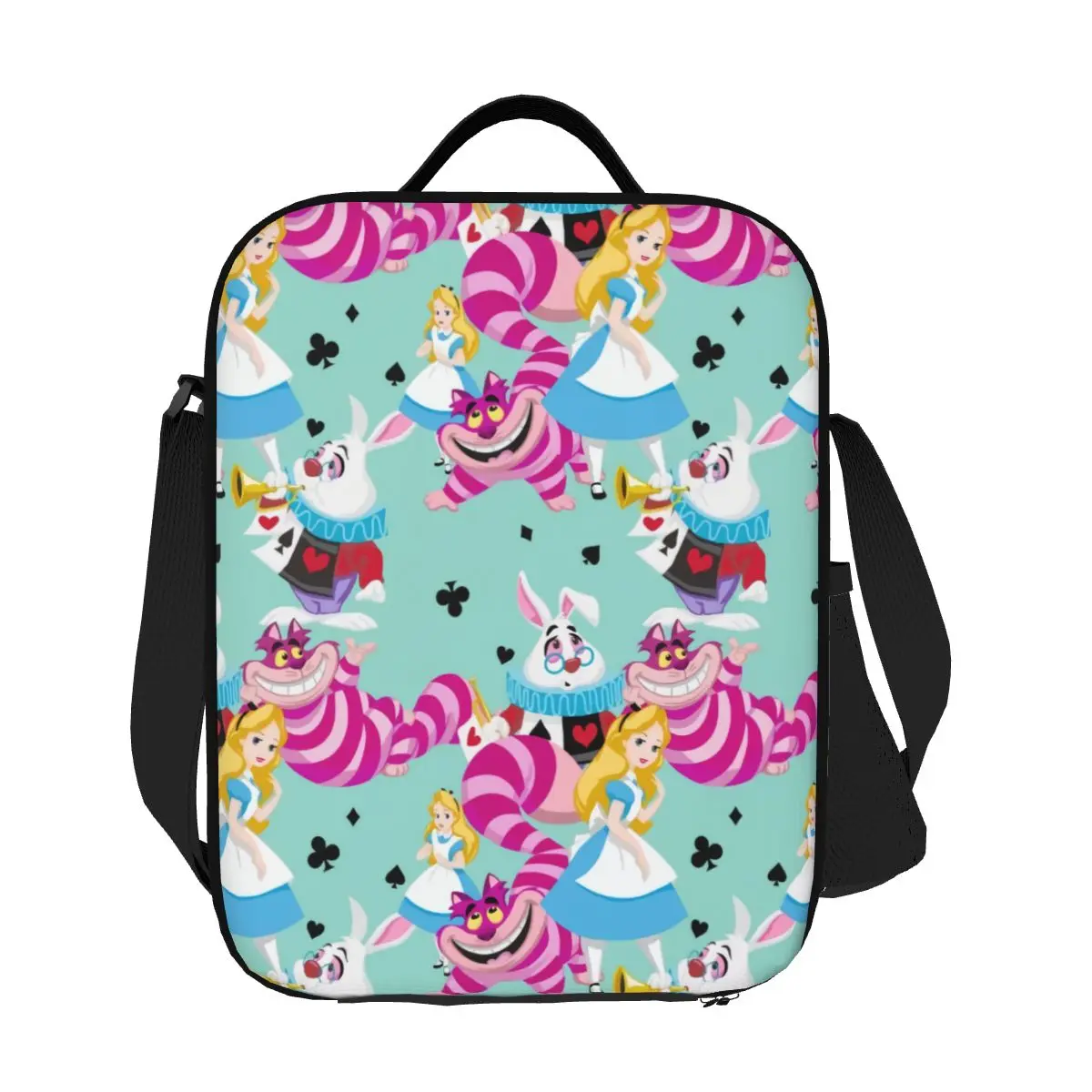 

Custom Alice In Wonderland Cheshire Cat Insulated Lunch Bag for Women Cooler Thermal Bento Box Office Work School