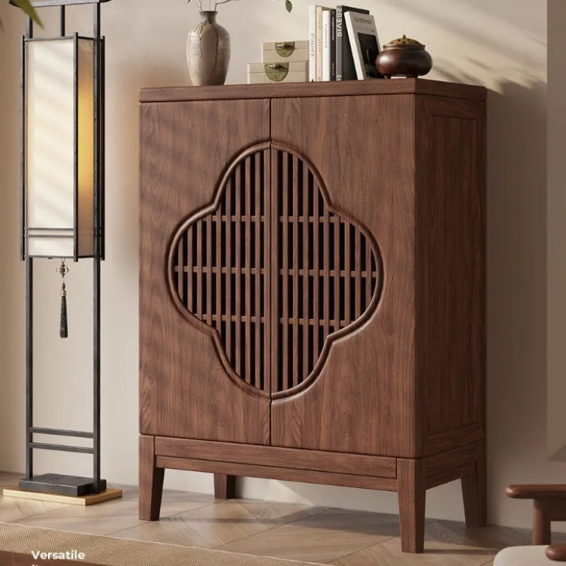 

Black walnut all solid wood dining side storage tea simple zen living room wall narrow bucket