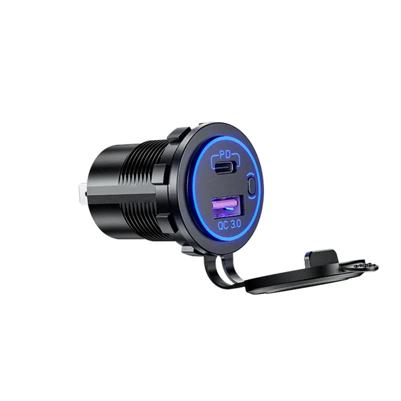 Quick Charge 3.0 PD Car Charger 12V/24V 36W QC3.0 USB-C Voltmeter ON/Off Switch for Marine Boat Motorcycle Truck Golf Cart