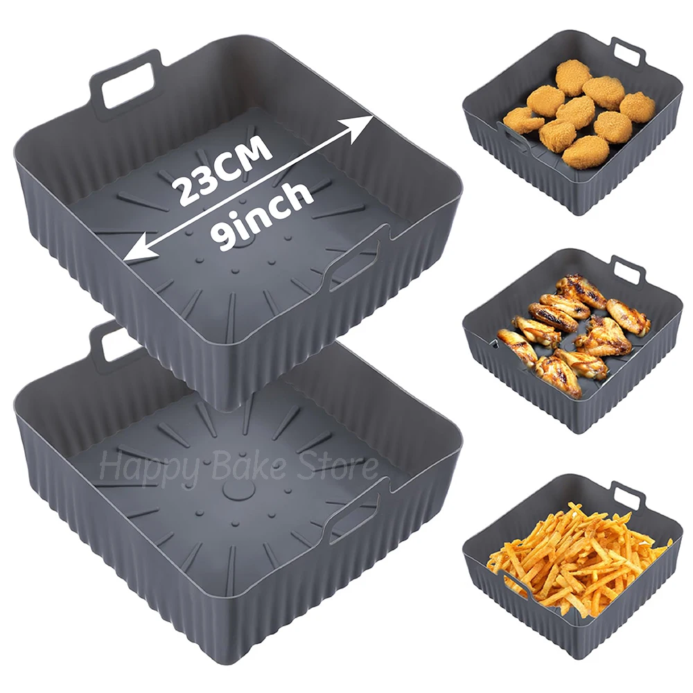 23cm Square Silicone Air Fryer Liners, Reusable Air Fryer Tray Insert, for Corsori 6QT, Ninja Air Fryer Pro XL 6.5QT, Gourmia