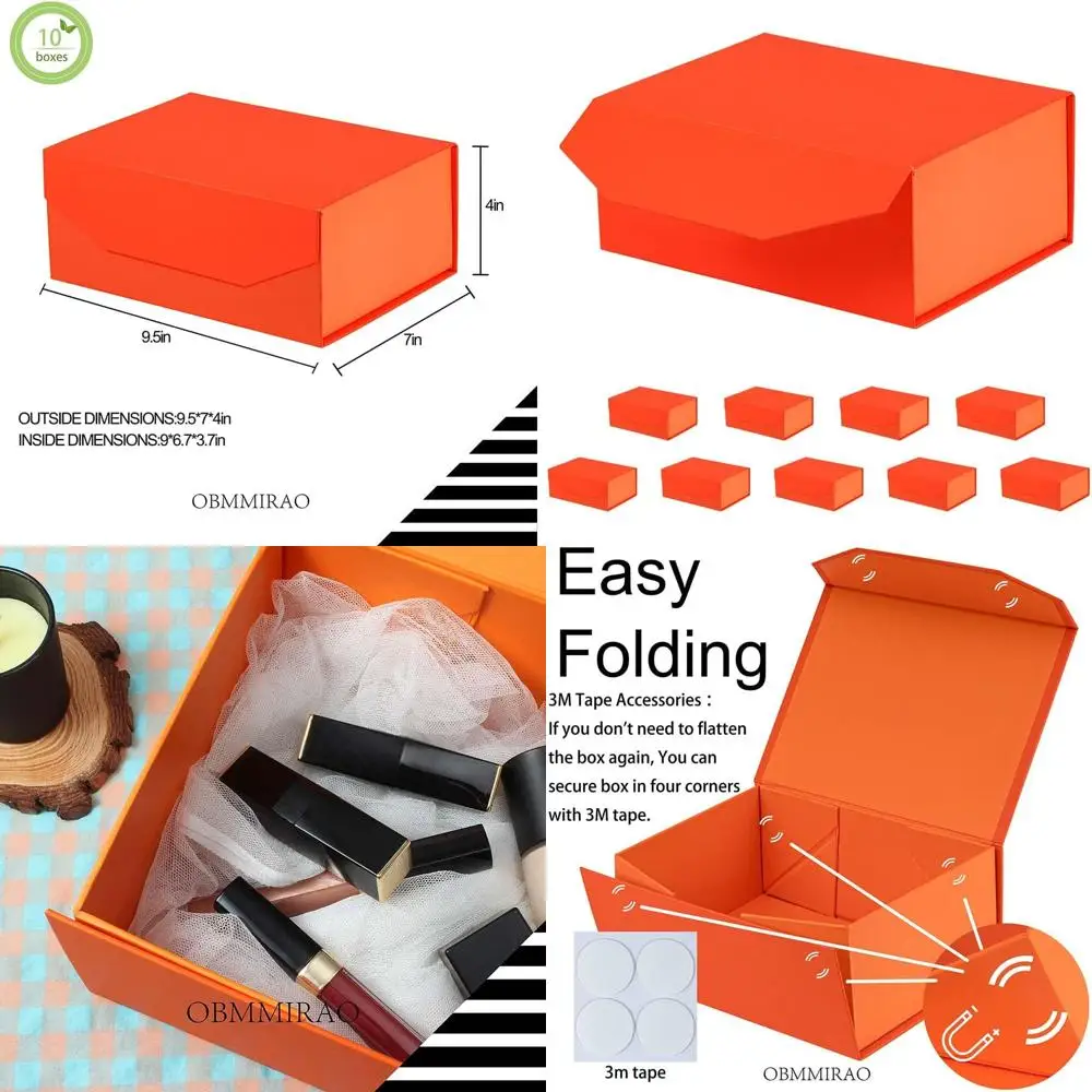 

Set of 10 Mini Orange Leather-Textured Magnetic Closure Gift Boxes for Bridal Party & Proposals