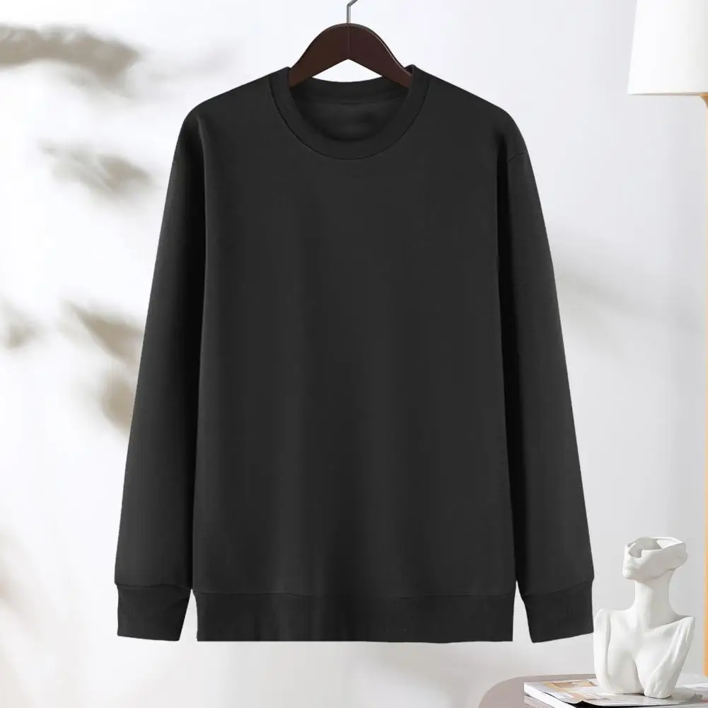 Women Autumn Top Cozy Unisex Fall Winter Sweatshirt with Elastic Thread Cuff Long Sleeves Pure Color Design for Spring for A