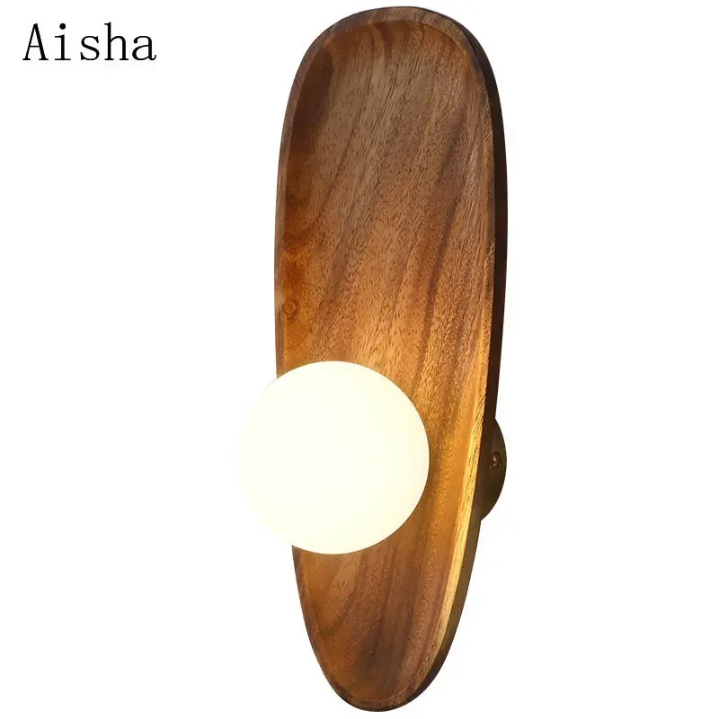 Imagem -05 - Walnut Wood Wall Lamp Budista Mood Bedroom Living Room Led Decorativo Wall Light Simples Sólida Madeira Corredor Iluminação Interior