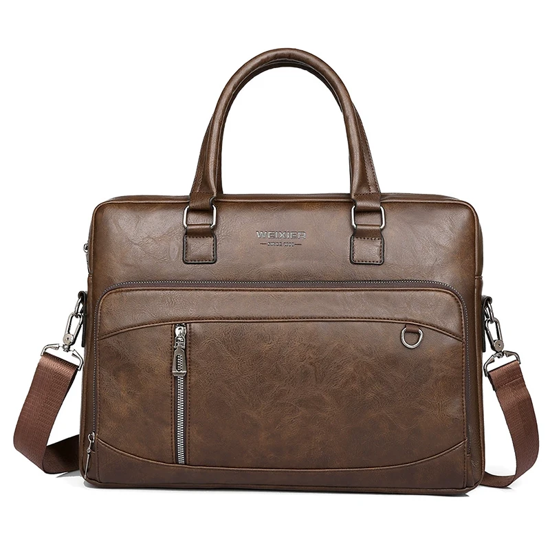PU Leather Man's Briefcase Handbag Executive 15.6 Inch Laptop Document Shoulder Business Vintage Messenger Portable Office Bag