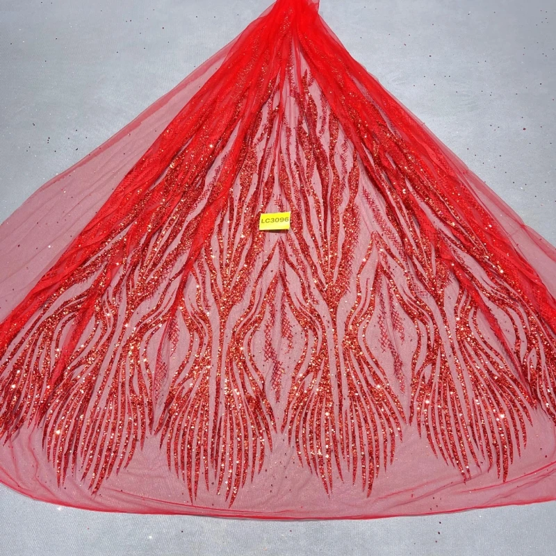 

10 Yards Red Patterned Wedding Dress Fabric Mesh Spray Lace 150cm Wedding Party Spray gold Tull fabric