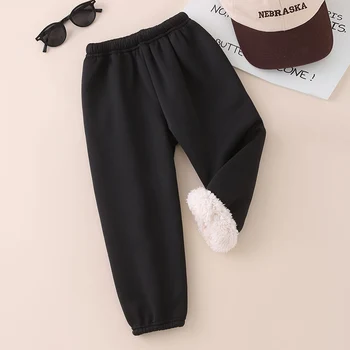 Kids Plush Winter Harem Pants 3 Autumn And Winter Children's Plush Warm Sports Casual Pants For Boys And Girls Solid Color Fashion Thick Windproof Harun Pants 3
