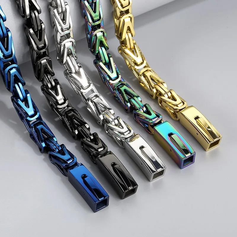 Vintage 8MM Rainbow Byzantine Lock Chain Men's Necklace Hip Hop Stainless Steel Polished Emperor Chain Charm Male Jewellery