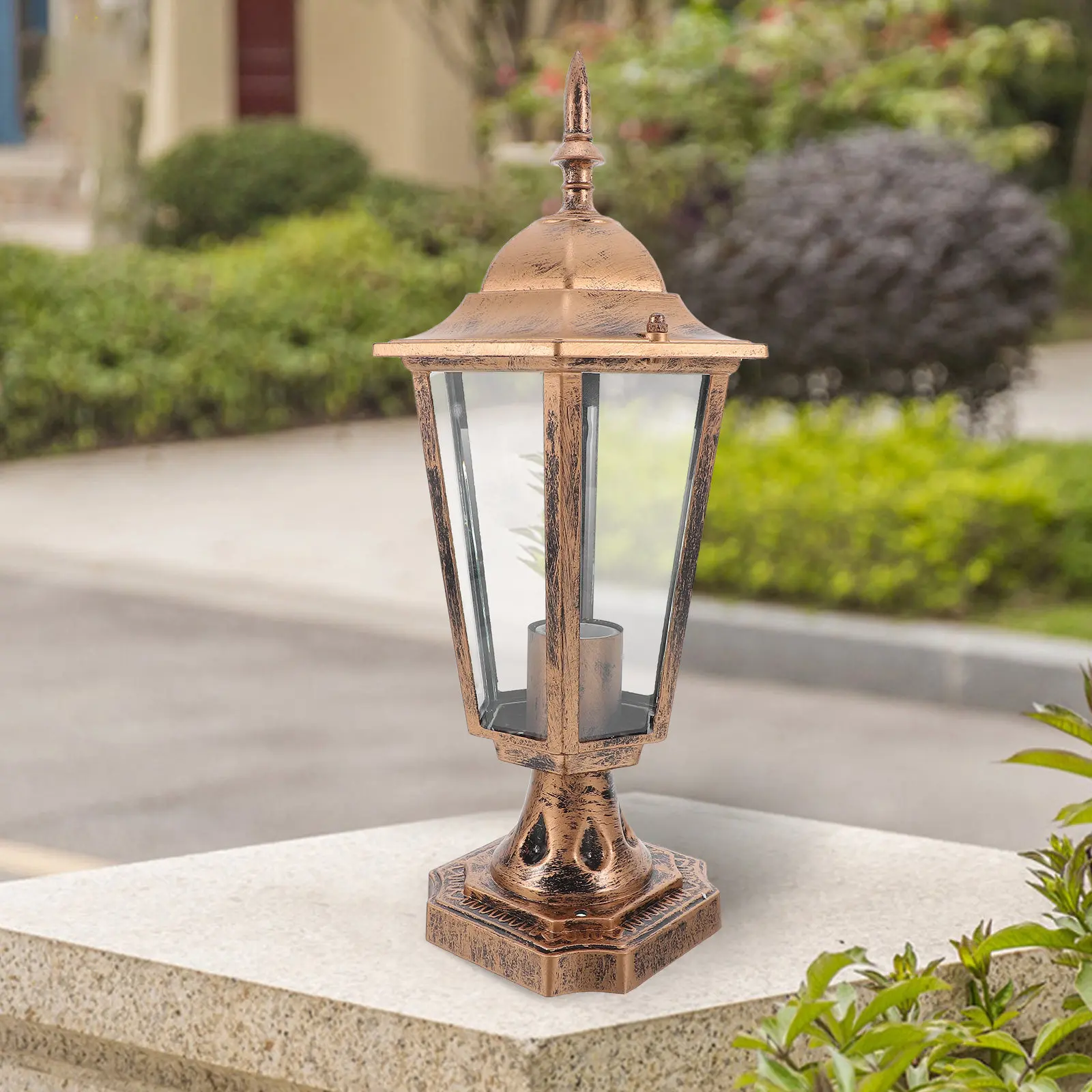 

Шестиугольный уличный светильник с алюминиевым каркасом и прозрачным стеклом, всепогодный, для ламп E27, для сада, террасы, двора, патио