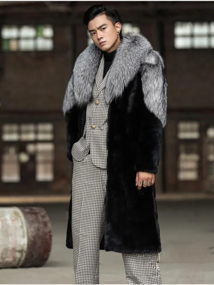 Man\'s Artificial Fur Coat Big Lapel Thicken Winter Long Jacket Warm Mens Clothes Faux Fox Fur Jacket Fluffy Long Overcoat 2024