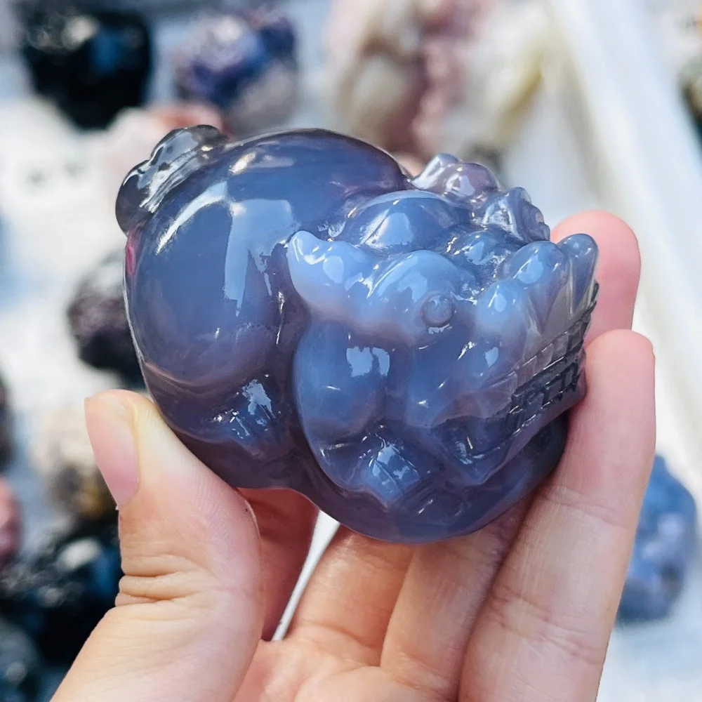 Natural Agate Stone Pixiu Carving Crystal Energy Healing Animals Figurines Home Decorations DIY Holiday Gift 1pcs