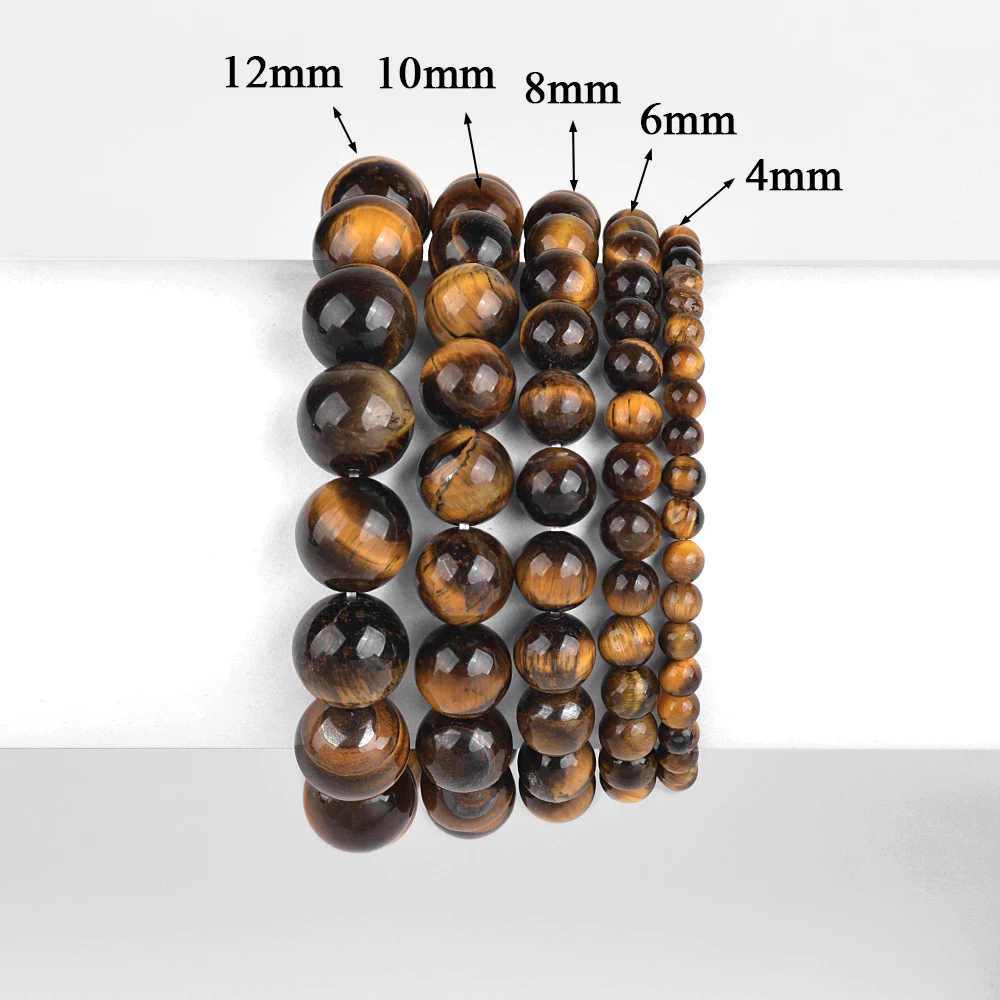 Kirykle Fashion Tiger Eye Bangles Men 4-12mm Natural Energy Stone Beads Reiki Healing Bracelets for Women Jewelry Pulseras Gift