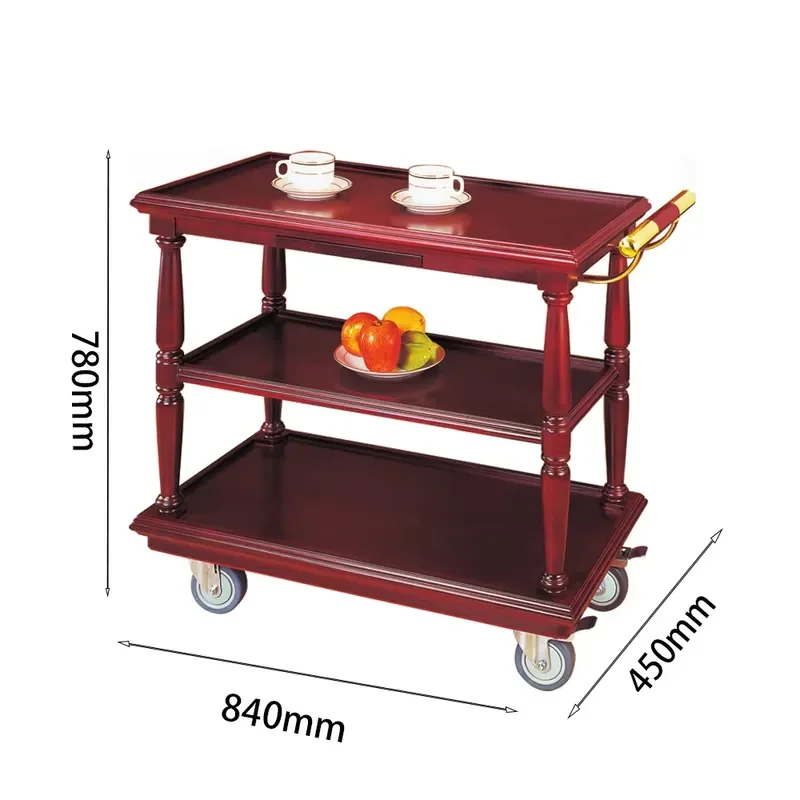 Wooden 3 Layer Service Trolley For Hotel Restaurant Room Service Wine Catering Cart Mobile Food Beverage Tray Stand