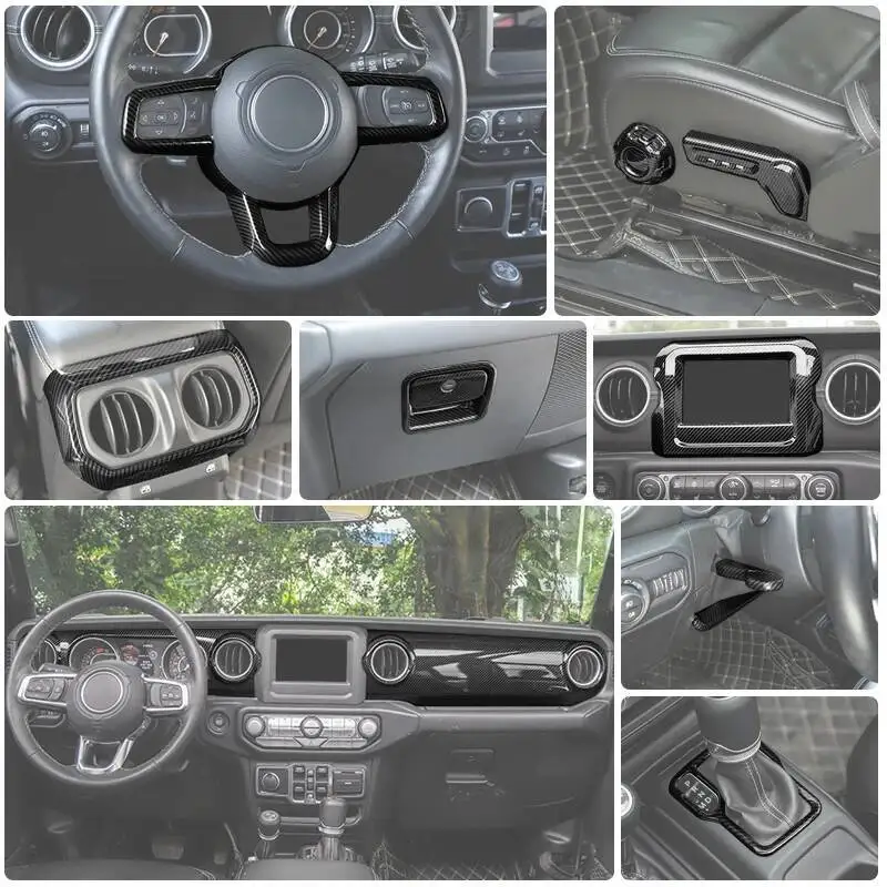 ABS Steering wheel Center console Instrument Panel Decorative Cover Stickers For Jeep Wrangler JL 2018 Up Interior Accessories