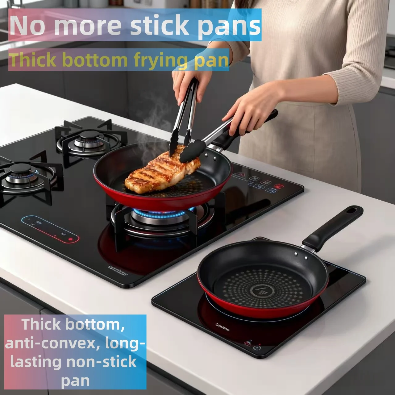 Sartén antiadherente universal para cocina de inducción y estufa de gas, adecuada para el hogar, para freír huevos, bistecs, panqueques, sartén pequeña tipo wok.