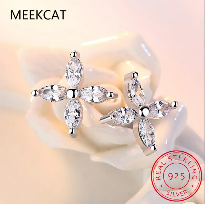 Clover Moissanite Stud Earrings for Women Petal S925 Sterling Silver 0.6ct D Color Wedding Fine Jewelry Drop Shipping