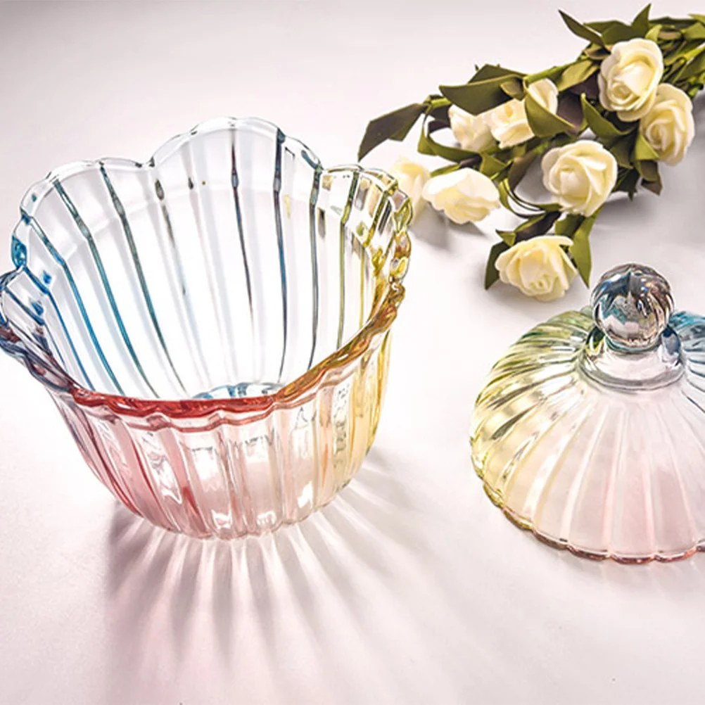 

Colorful Glass Candy Storage Jar Striped Design with Lid Clear Snack Container Display Can for Home Store