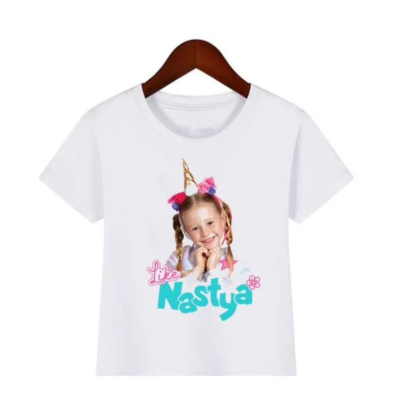 T-Shirt for 2023 Girls Lovely Like Nastya Cartoon Print Baby Girls Tshirst Fashion Aesthetic Girls White Short-Sleeved Tops TEE