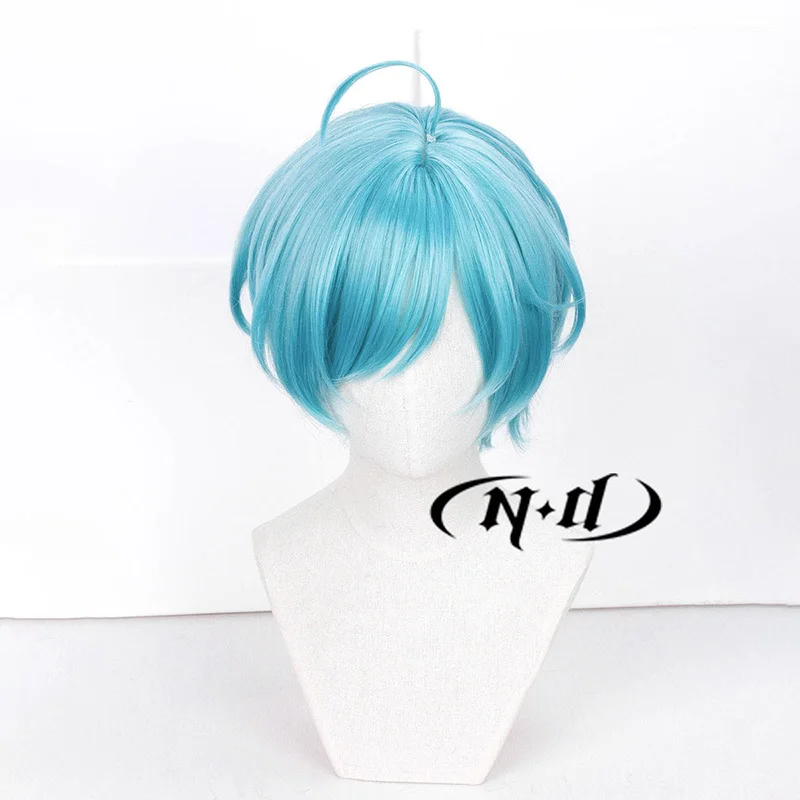 ND The Ensemble Stars Kanata Shinkai Cosplay Wigs Short Cyan Hair Wigs for Game Comic Con Party Coser Heat Resistant Synthetic