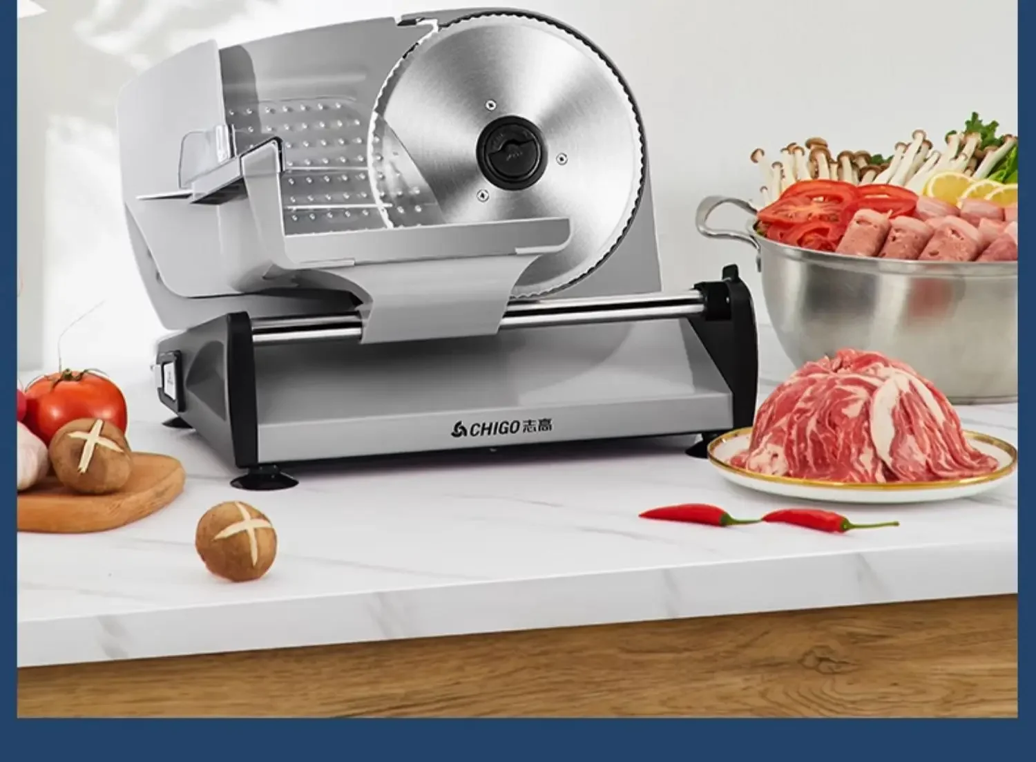 220V Chigo Electric Meat Slicer Home Use Frozen Meat Beef Mutton Slicer for Hotpot Bread Toast