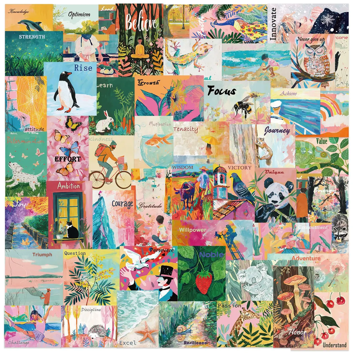 

10/30/50PCS cartoon inspirational watercolor art posters stickers for Water Cup Phone Computer Notebook Stationery Luggage