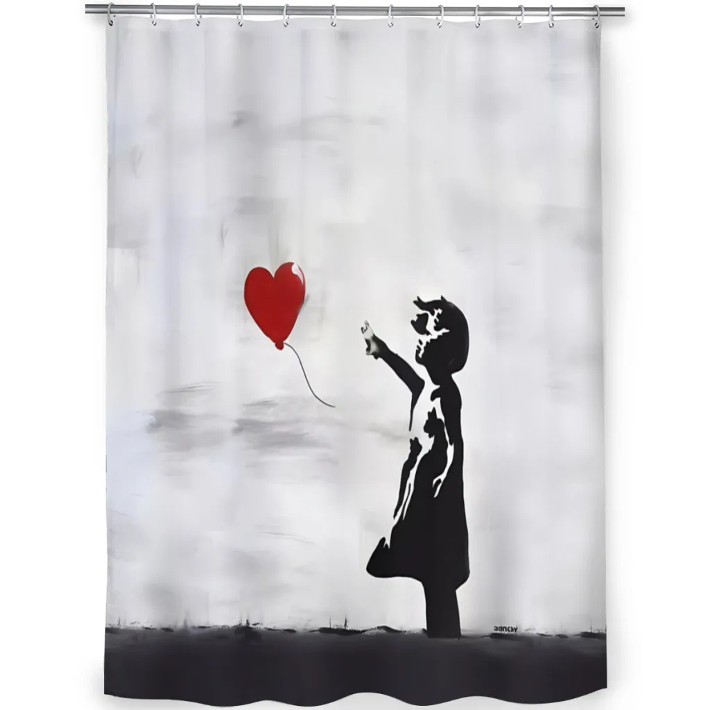 Modern 3D Printing Banksy Girl with heart balloon graffiti ORIGINAL WALL street art Shower Curtain Landscape Bath Curtain