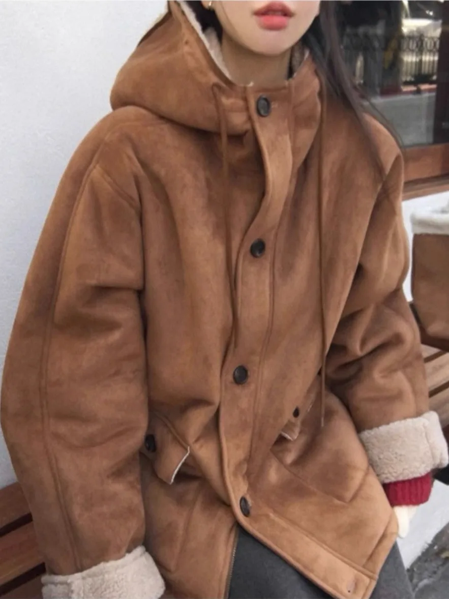 

Faionable Loose Fit Hooded Cotton Jaet Women's Winter 2025 Leather Fur Inteated Outerwear Chic Versatile Design Sense