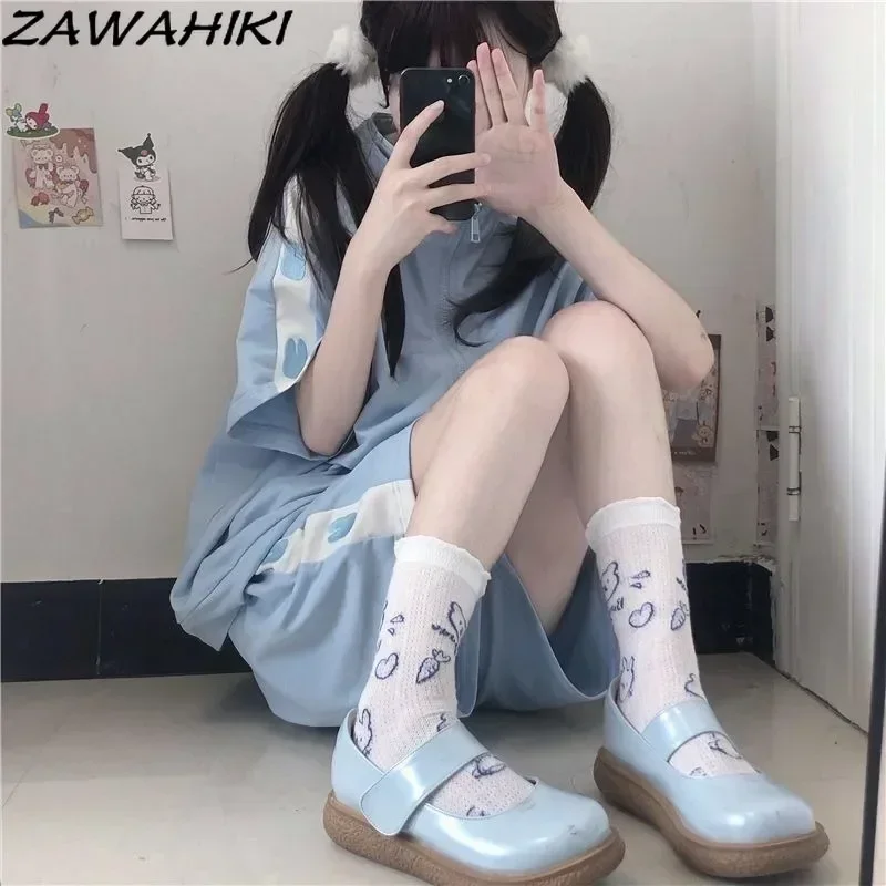 Sweet Two Piece Set Women Japanese Kawaii Loose Female Sets Casual Preppy Harajuku Roupas Femininas Solid Color Cute Ropa Mujer