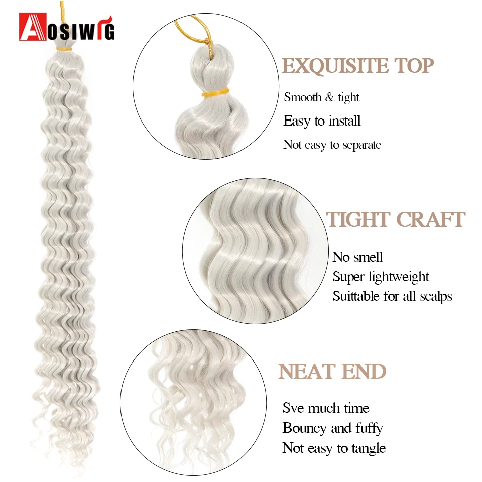 Ariel Curl Hair Water Wave Twist Crochet ผมถักโครเชต์ Braids Ombre สีบลอนด์ Afro Curls Deep Wave Braiding Hair Extension