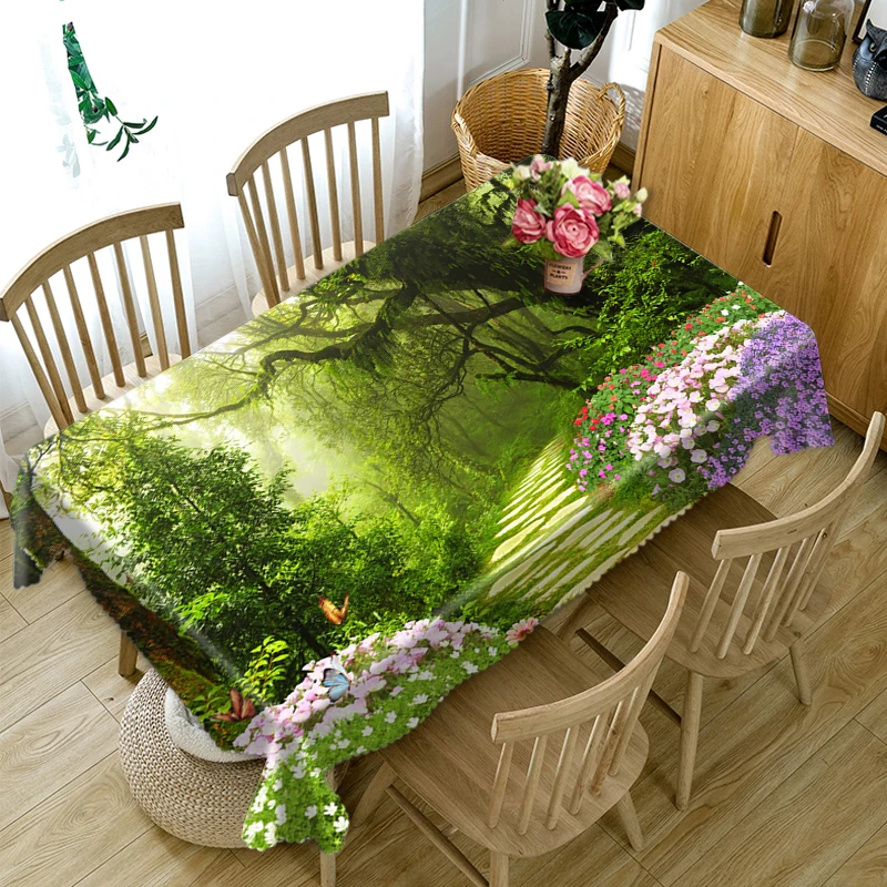 Rural Style 3D Tablecloth Flowers Tree Pattern Table Cover Rectangular Table Cloth Waterproof Table Cover for Party Home Kitchen