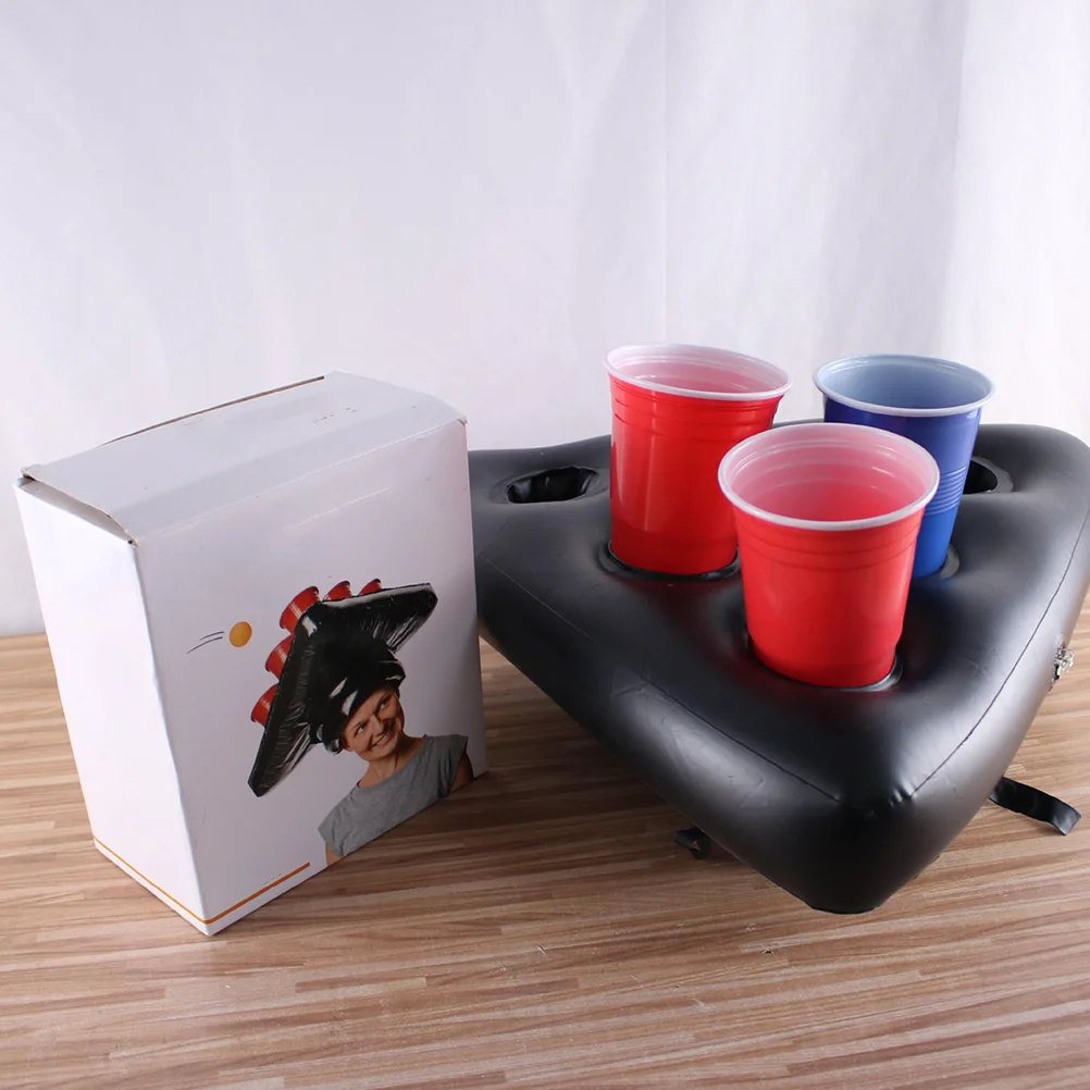 1PC PVC Inflatable Holder Beer Game Tray Aerated Triangular Tray Cartoon Inflatable Game Hat Tray for Kids Adults Game Supplies