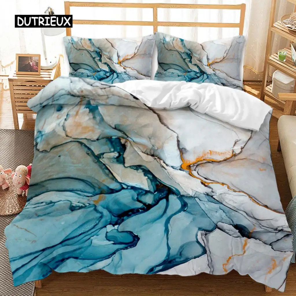 

Marble Duvet Cover Set Tie Dye Blue And Orange Modern Art Abstract Twin Bedding Set Double Queen King Microfiber Comforter Cover