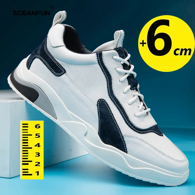 Fashion genuine leather elevator shoes men casual lift sneakers height increase designer insole 6cm tall shoes man leisure sport