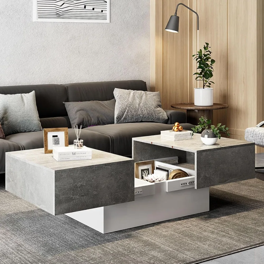 

Modern Coffee Table with Large Storage for Living Room, Farmhouse Living Room Center Table