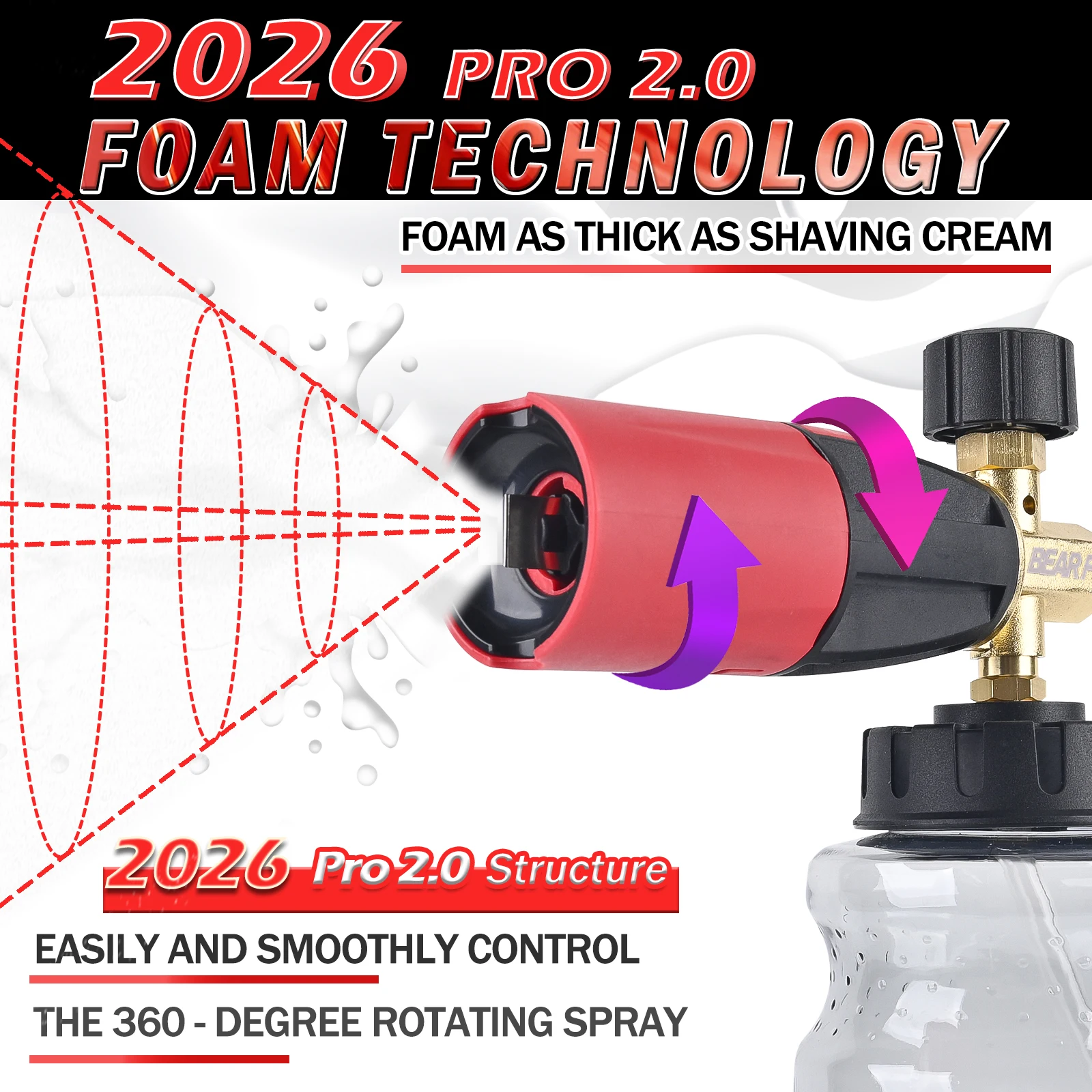 BEAR FORCE Aluminum Snow Foam Cannon, 2026 Upgraded Foamer, Thick Snow Foam, 3X Longer Service Life, One-Click Quick Disassembly view 5