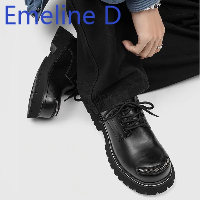 Buty derby ze sznurowaniem, skórzane, z okrągłym noskiem, płaskie, uniwersalne, codzienne, podwyższające, z szerokim noskiem i płytkim wycięciem.