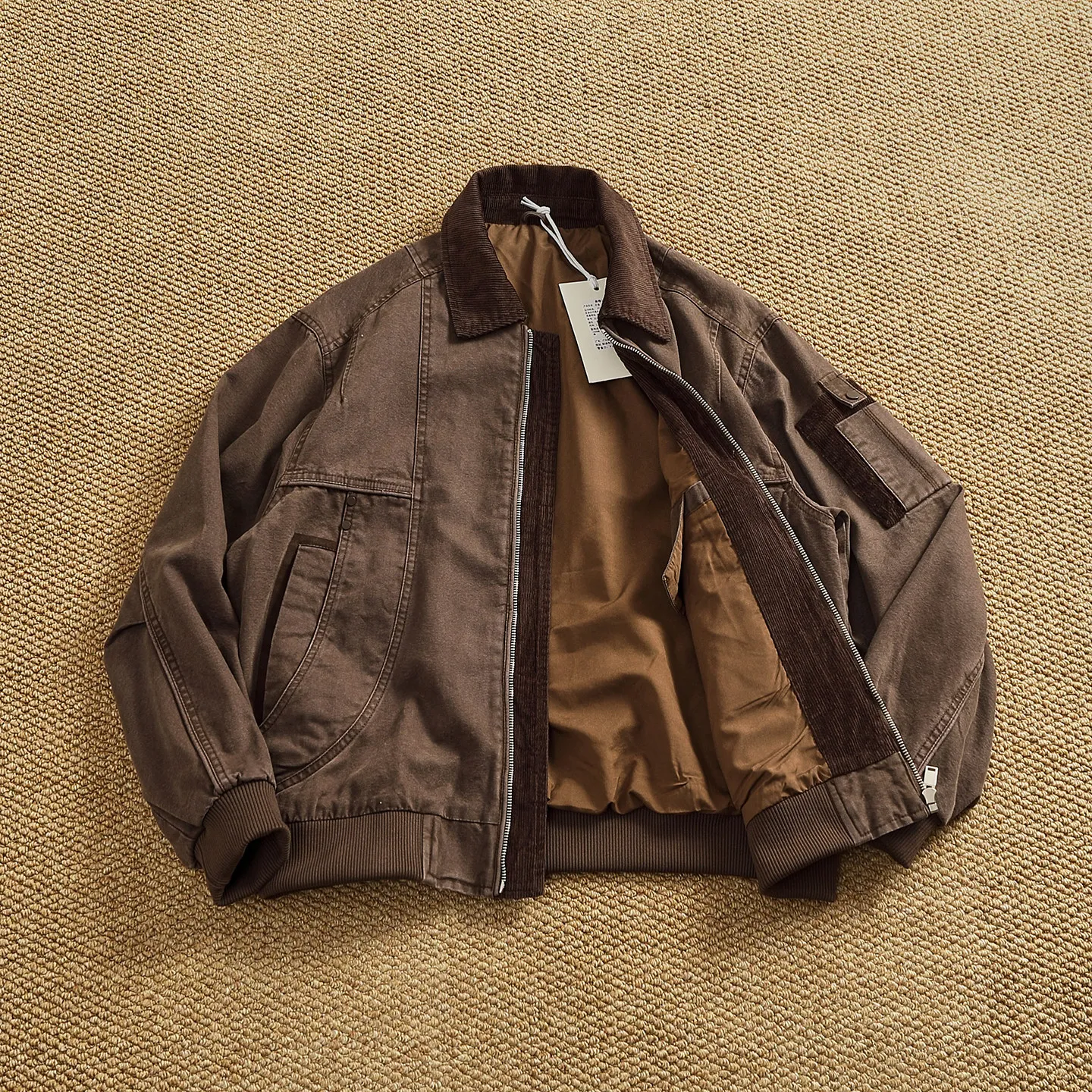 Men's new vintage washed distressed jacket corduroy lapel work jacket