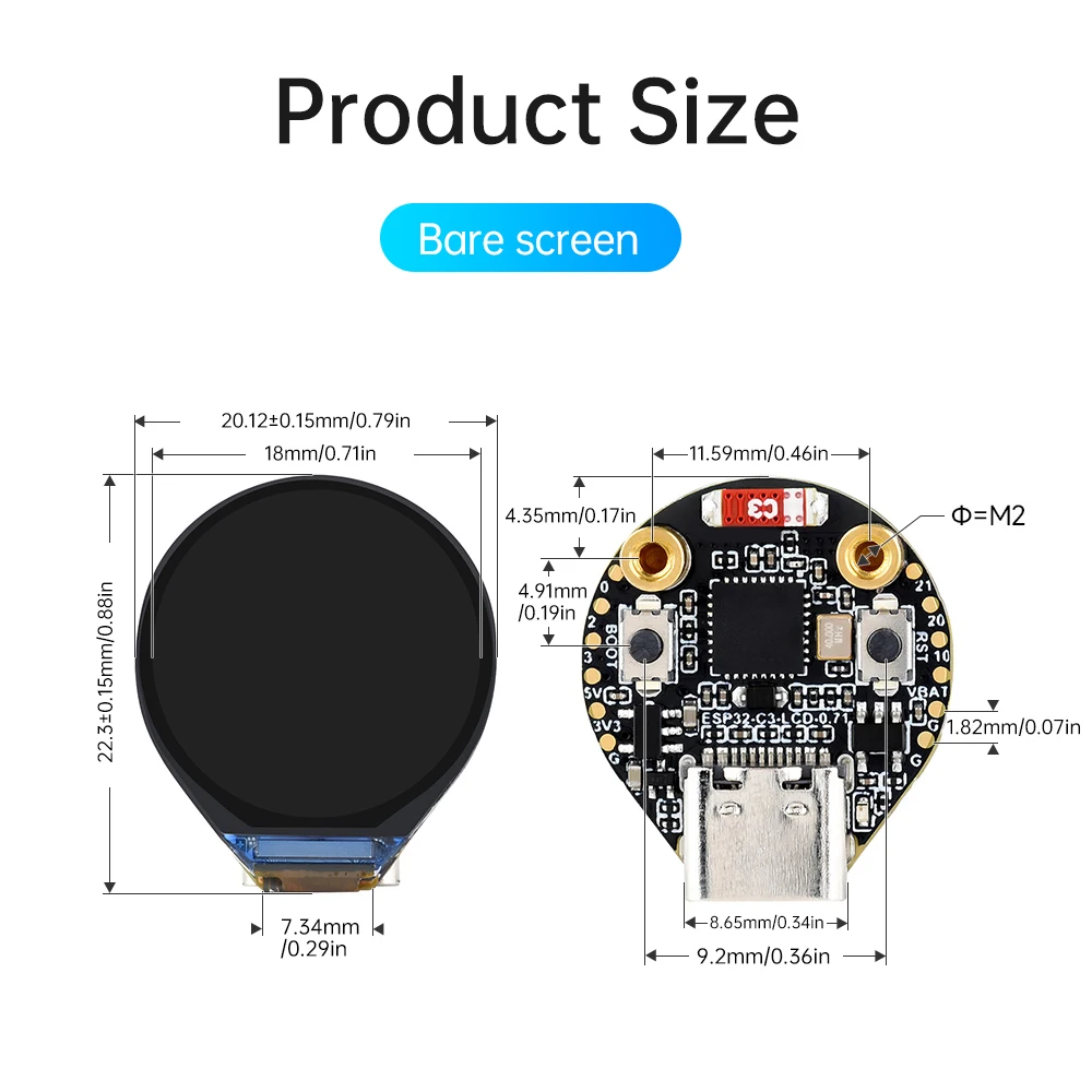 ESP32-C3 لوحة تطوير إنترنت الأشياء على متن 0.71 بوصة SPI واجهة شاشة LCD 160X160 بكسل لوحة تجريبية لوحة LCD مستديرة