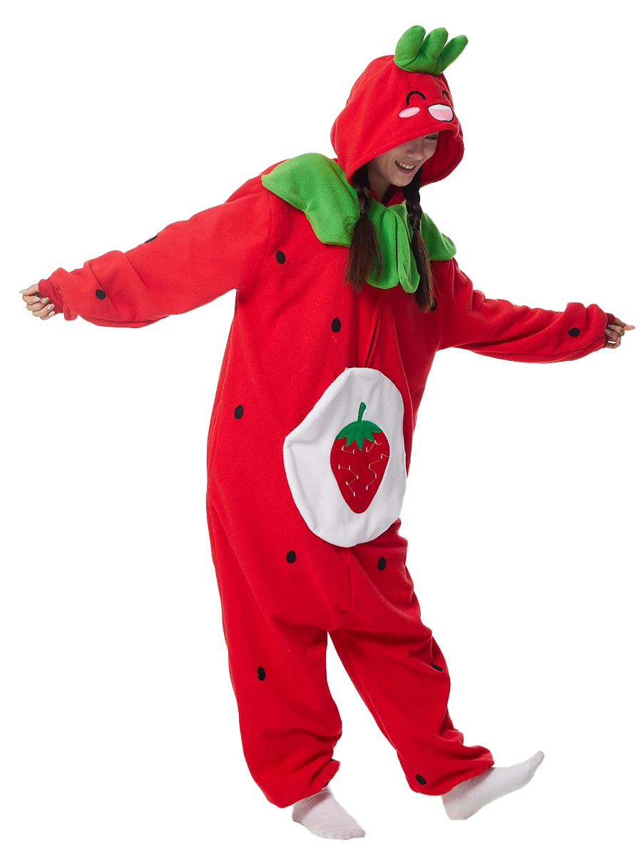 

Adult Onesie Strawberry For Women Men Animal Kigurumi Cute Pyjamas Cartoon Pajama Homewear Halloween Cosplay Party Costume