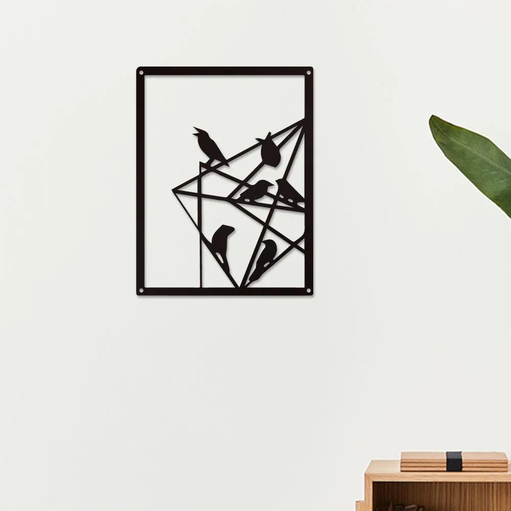 1pc Cartoon Birds on Geometric Branch Wall Metal Art Kitchen Metal Wall Art Decor Wall Hanging Funny Inspirational Saying Modern